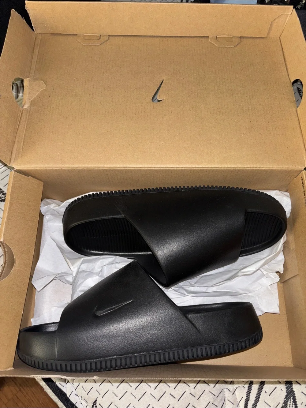 Nike Black Slide Sandals with Embossed Swoosh woman 7/8 NWB